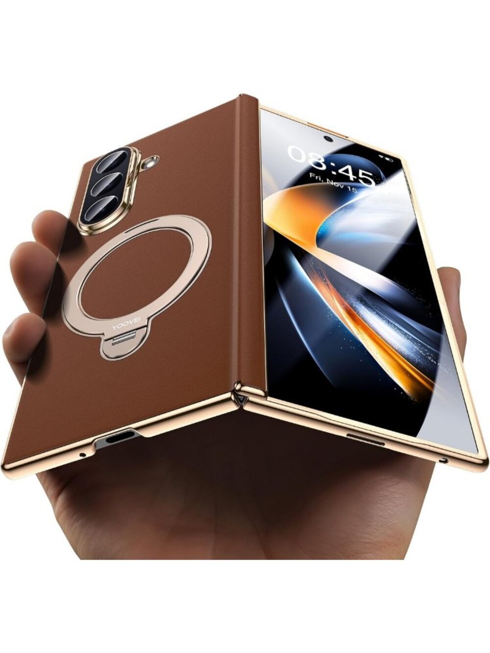Luxury Leather Case for Galaxy Z Fold 6 with Screen Protector - Brown, Stylish